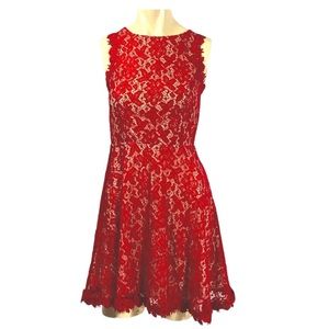Mi Ami Red Dress Skater Dancer Lace Christmas Valentines Day SIZE XS Fit & flair